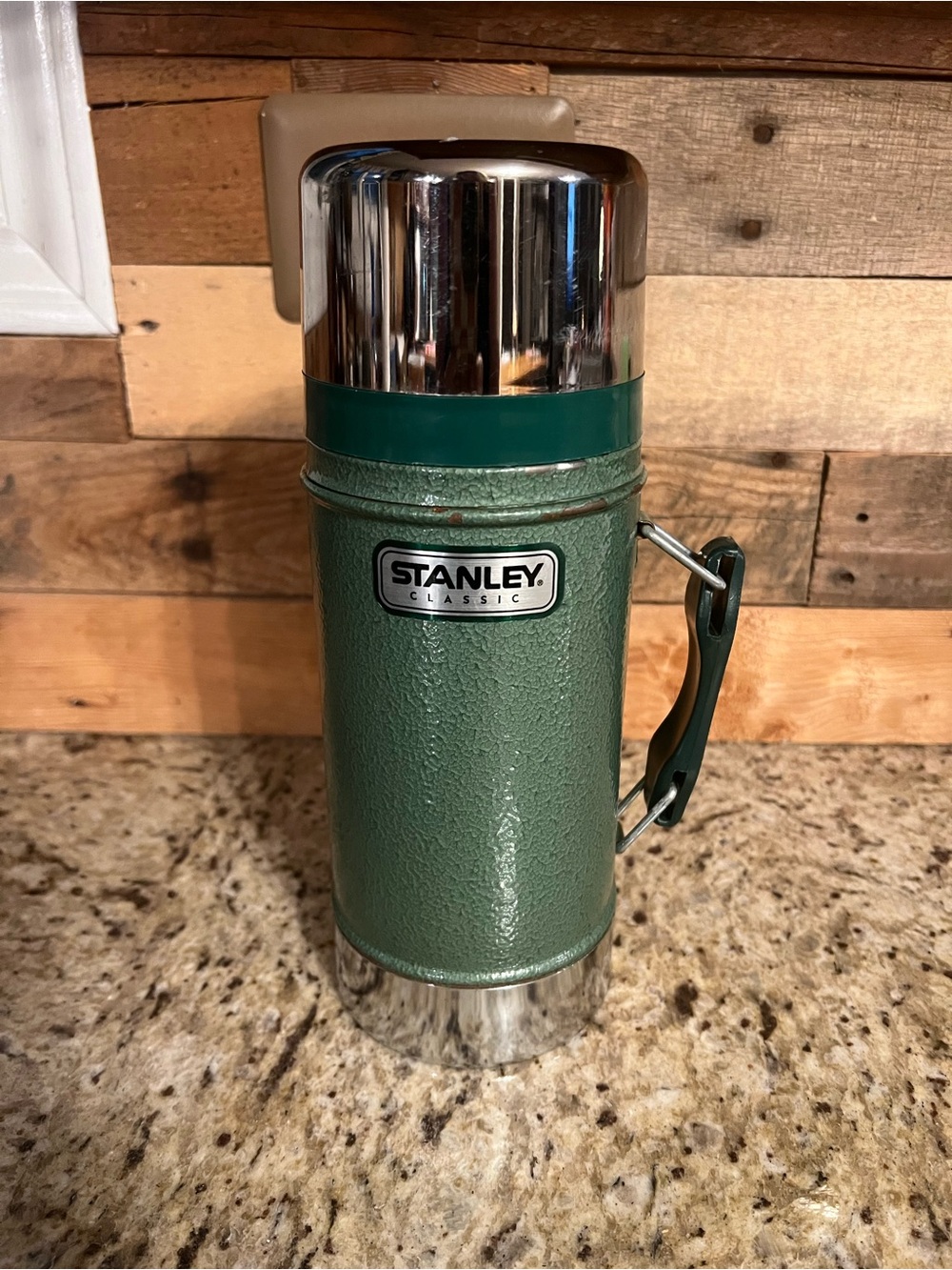 Stanley 24 ounce Green Textured Vacuum Bottle with Chrome Lid